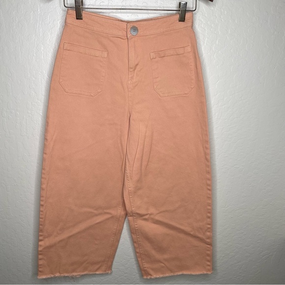 Tu Women’s 8R Denim Wide Leg Crop Pant Frayed Hem Pastel Orange Sherbert Spring - Picture 2 of 10